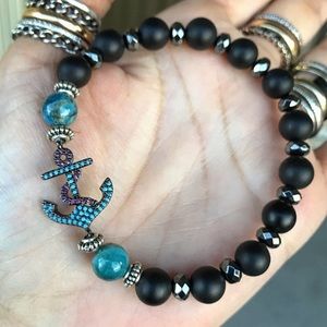Genuine onyx hematite & cz anchor bracelet